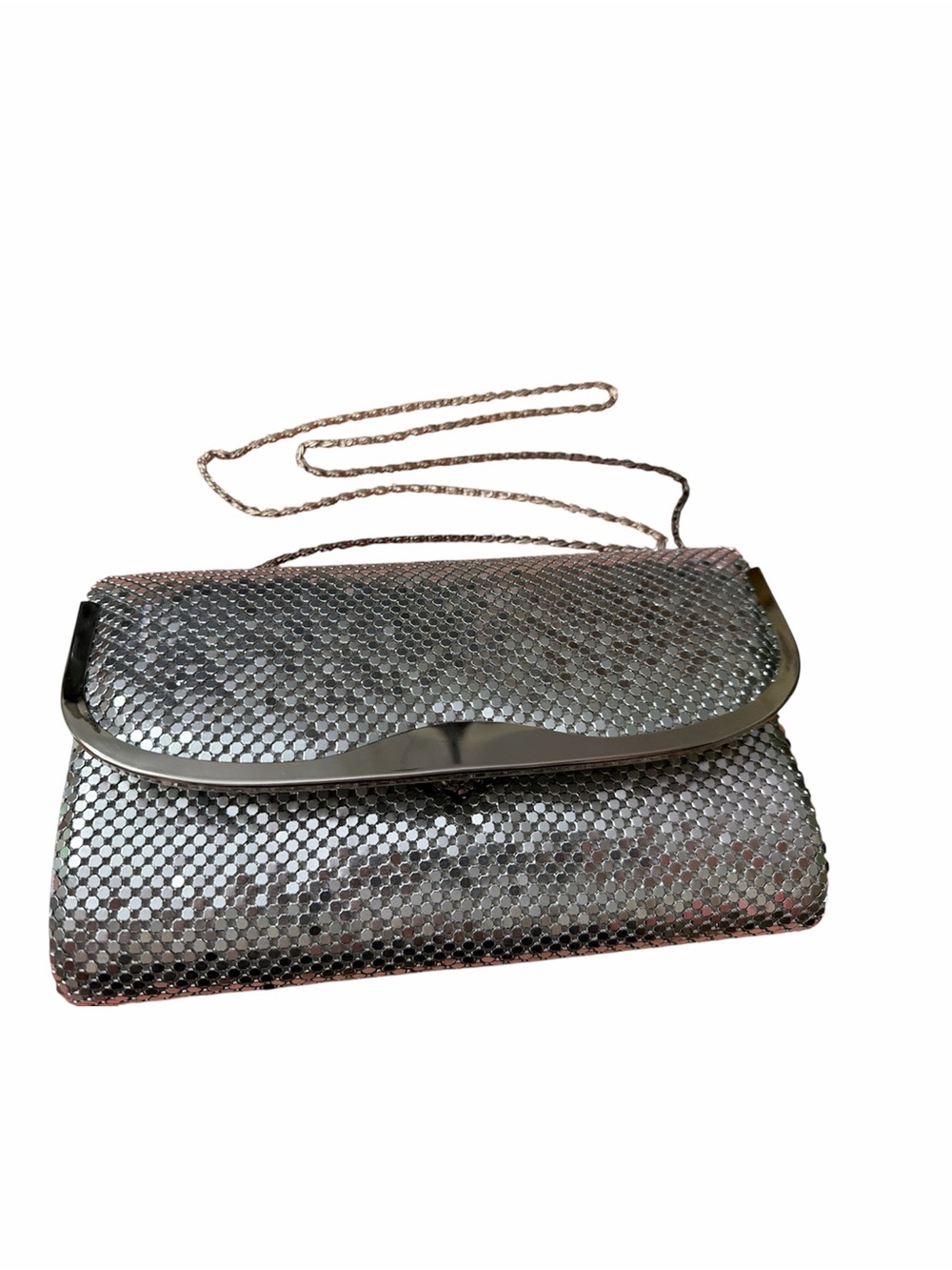 Silver Metallic Evening Clutch with Chain Strap